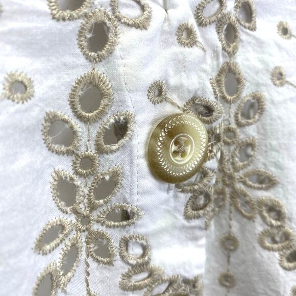 FEATHER BONE Anthropologie Medina White Eyelet Scalloped Blouse Boho Wmns Sz 12 - Picture 5 of 12